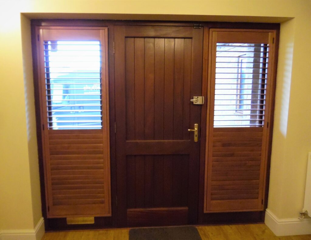 Brown front door shutters